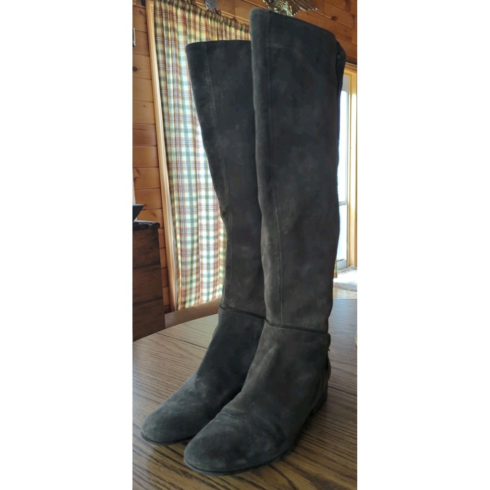 LAMICA Gray Genuine Leather Knee High Boots Size EU 38 US 7.5/8 Suede Italy‎
